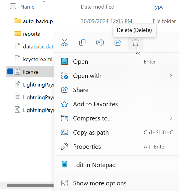 Delete License Txt File