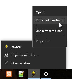Right-click Run as Administrator on Windows 10
