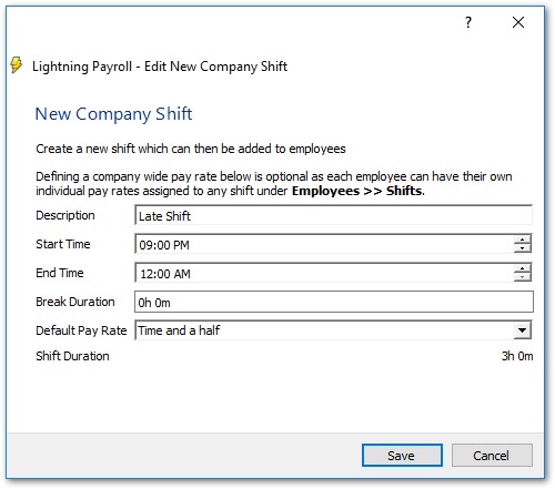 Edit Company Shift