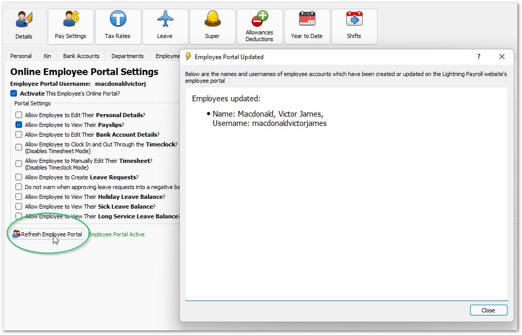 Refresh Employee Portal button