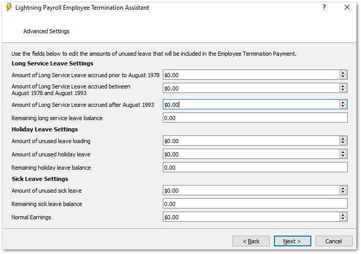 Advanced settings with leave balance details