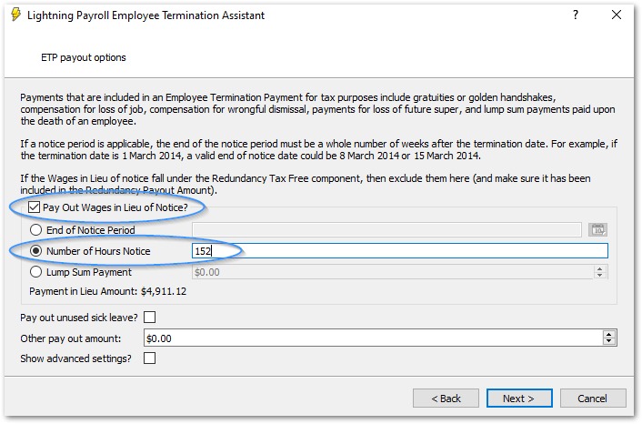 Payment in lieu calculation example