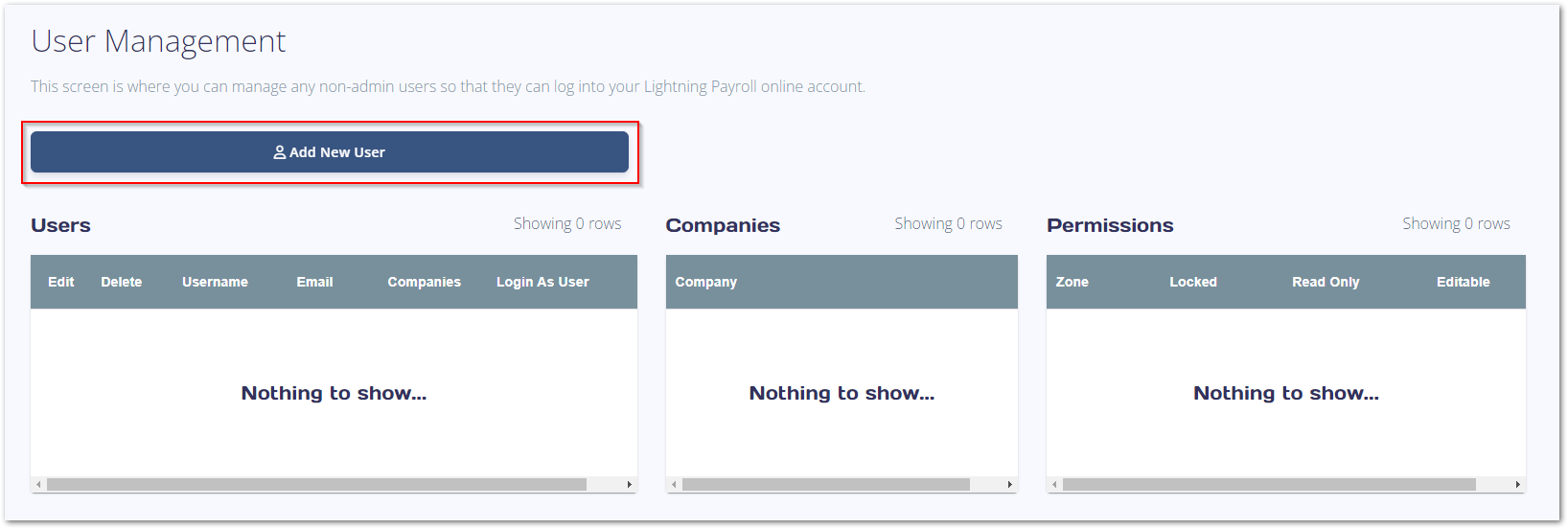 User management screen