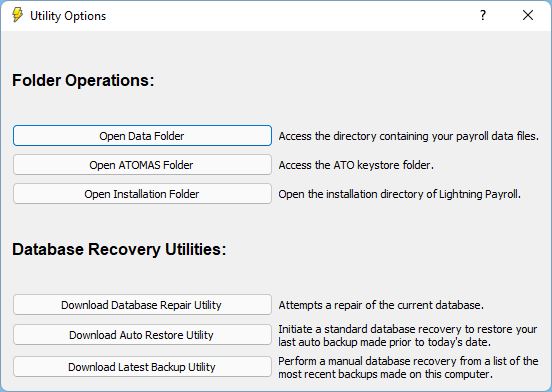 Utility Options dialog